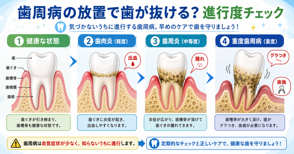 40代男性向け！歯周病の放置で歯が抜ける？リスクと進行度チェック
