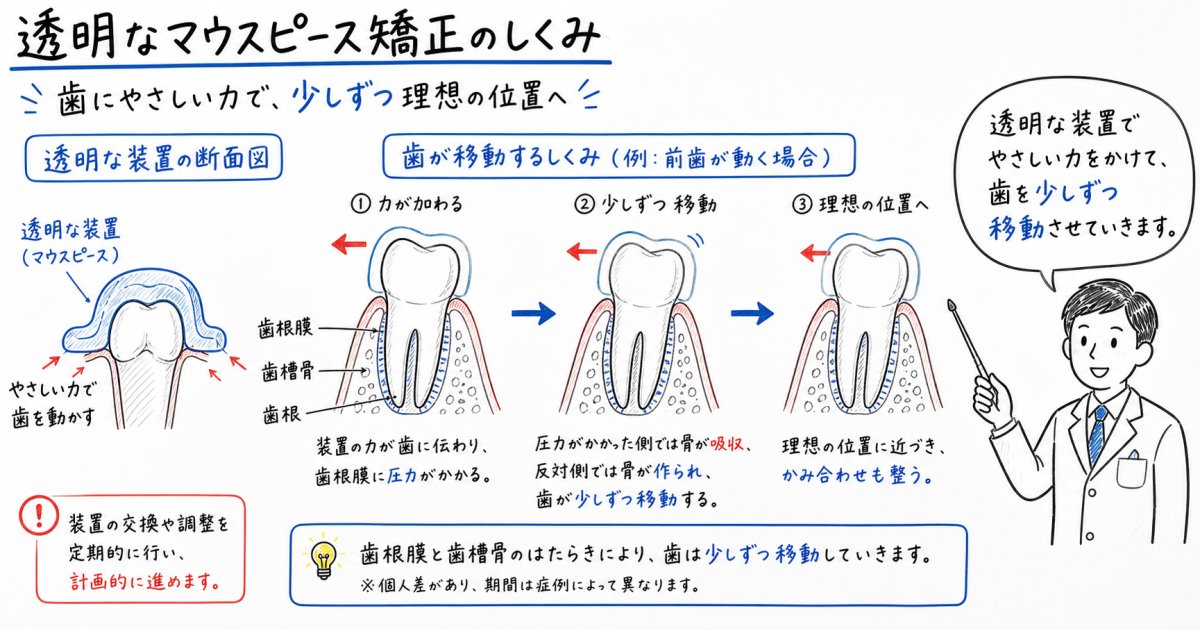 透明な装置でなぜ動く？マウスピース矯正の仕組みと治療の流れ