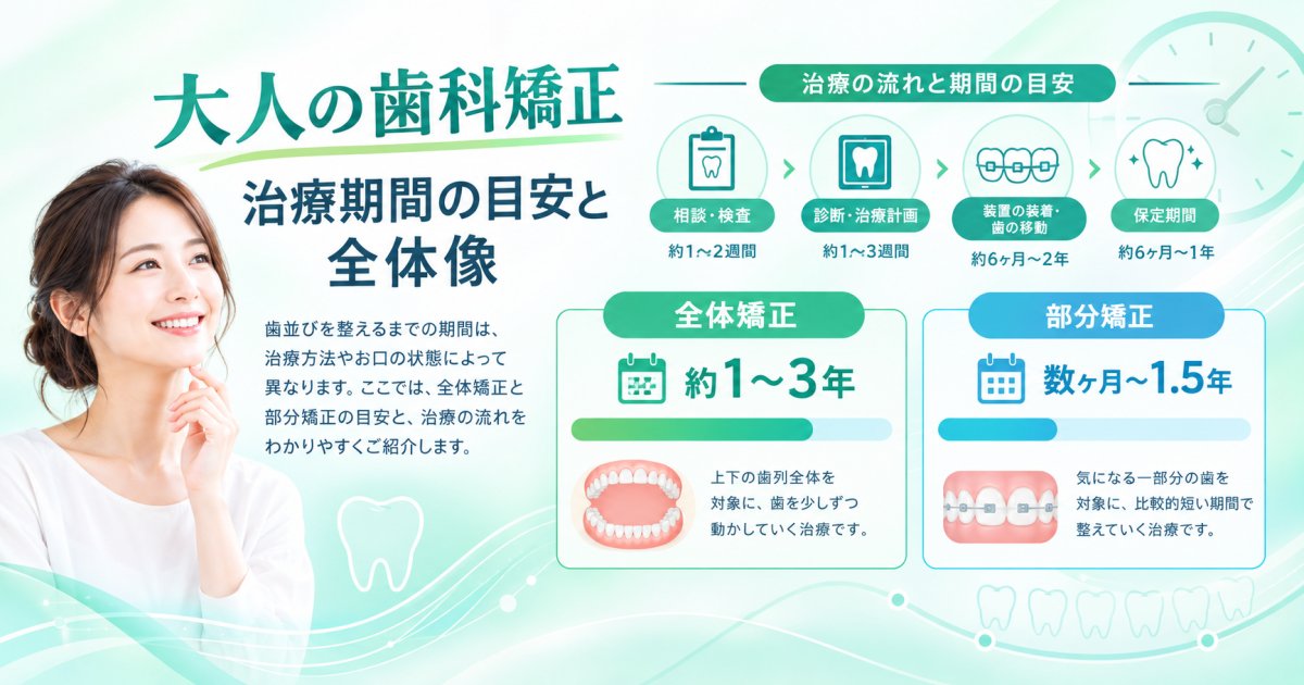大人の歯科矯正における平均的な治療期間と全体像