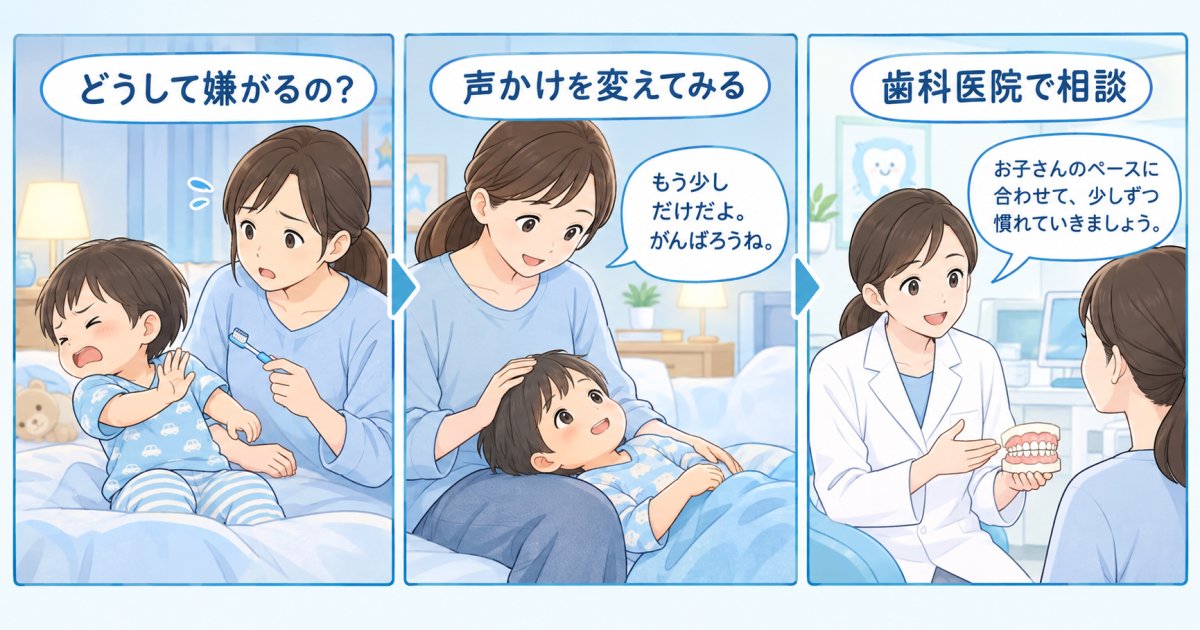 仕上げ磨きを嫌がる2歳児へ|年齢別の対処法と声かけのコツ