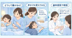 仕上げ磨きを嫌がる2歳児へ｜年齢別の対処法と声かけのコツ
